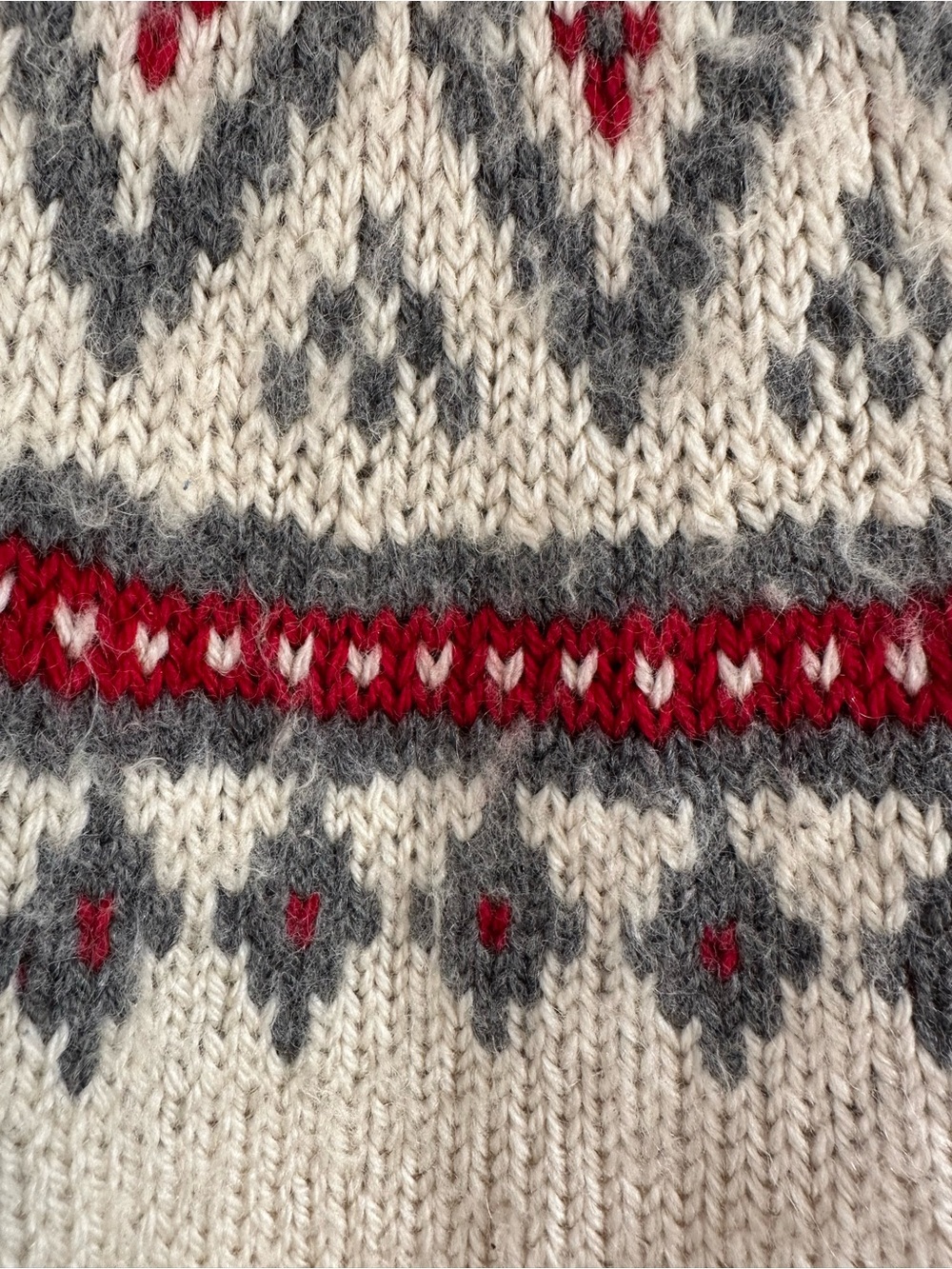 Handmade Wool Fair Isle Nordic Sweater – Cream, Grey & Red - Picture 7 of 13